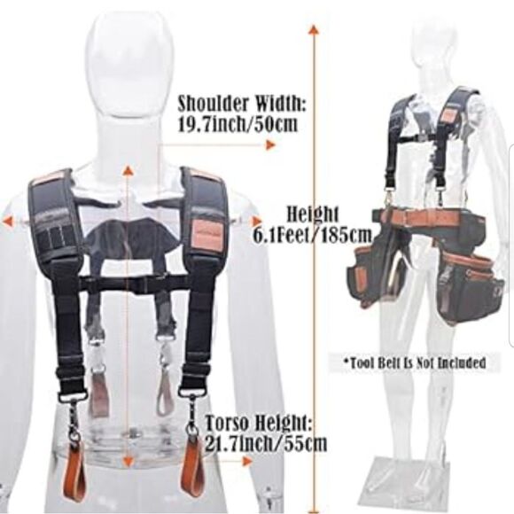 WELKINLAND  Heavy Duty Suspenders w/ Hooks, Black Harness Carpentry - Picture 1 of 12